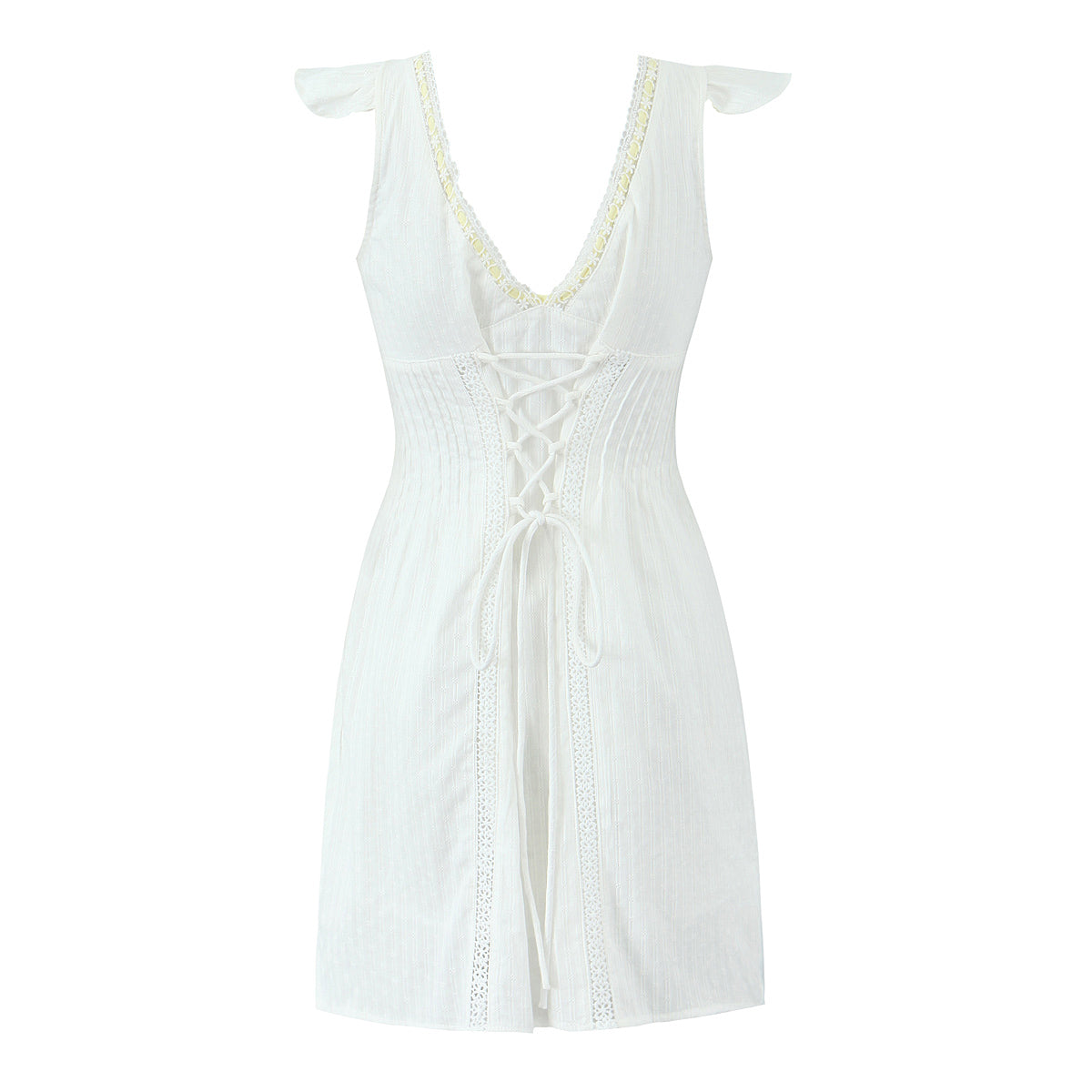 Stilla | Sommer Kvinder Franske Sexede Retro Dovne Fyrkantet Krave Bag Træk Snor Tied Slim Fit Sling Kjole