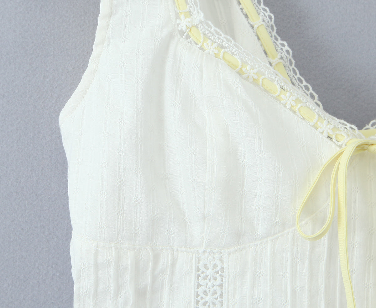 Stilla | Sommer Kvinder Franske Sexede Retro Dovne Fyrkantet Krave Bag Træk Snor Tied Slim Fit Sling Kjole