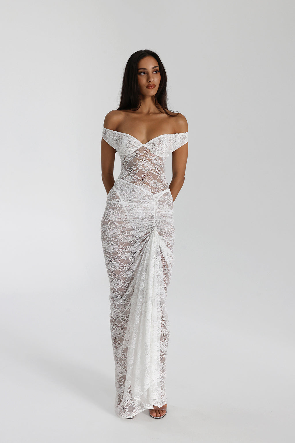 Stilla | Gennemsigtig Blonder Off Shoulder Maxi Kjole