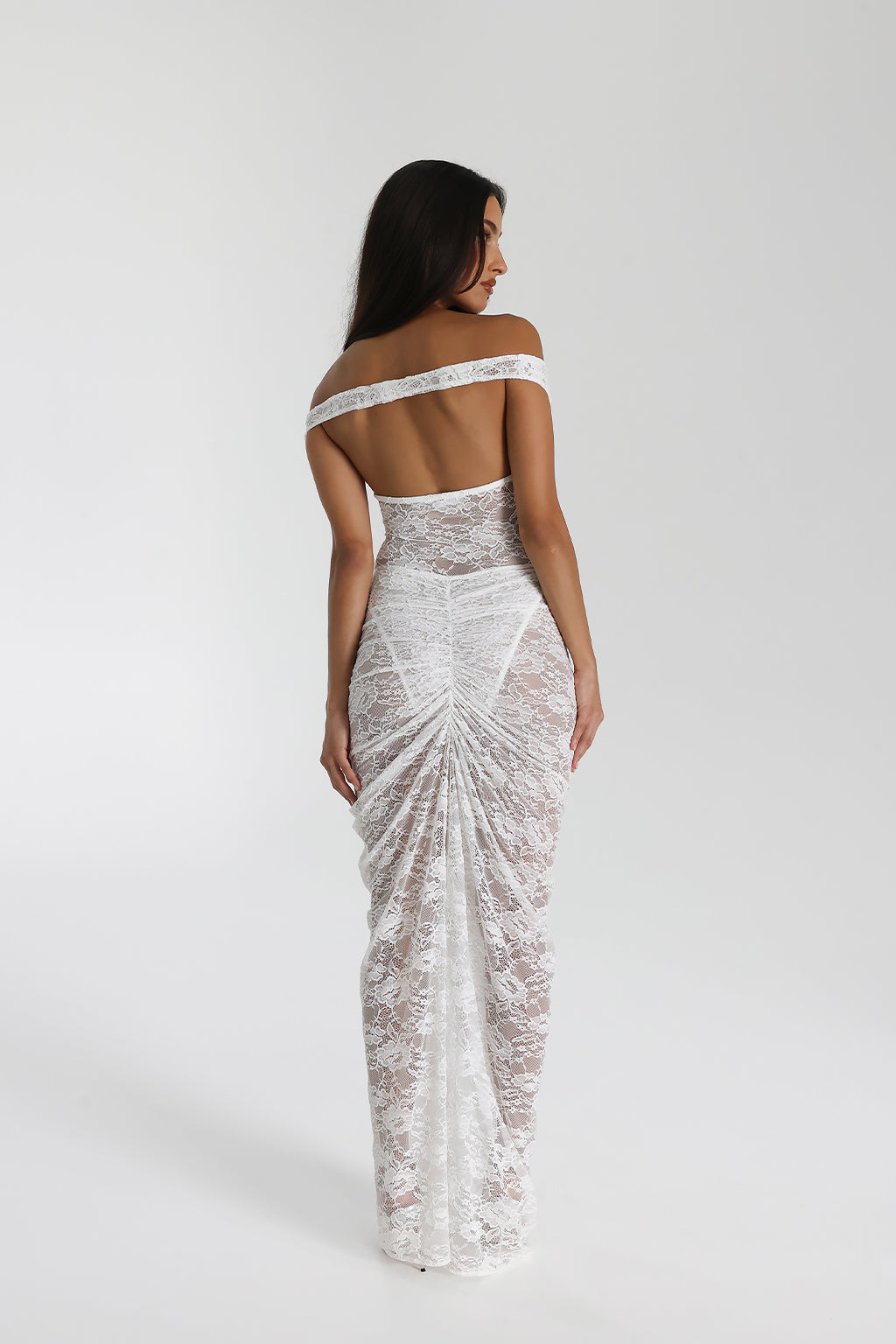 Stilla | Gennemsigtig Blonder Off Shoulder Maxi Kjole