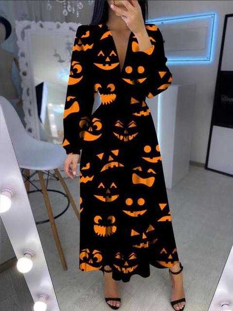 Stilla | Halloween Afslappet V-hals Lang Kjole