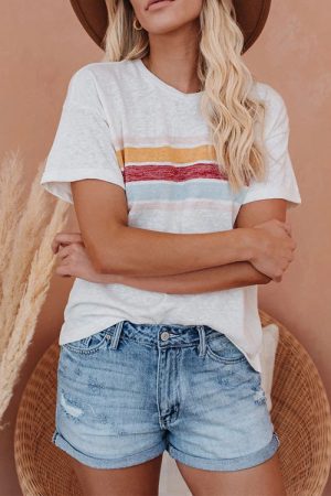 Stilla | Tee for You Hvid Stribet Korte Ærme Tee