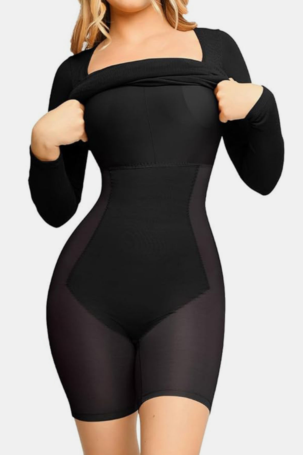 Stilla | Bae Full Size Indbygget Shapewear Square Neck Langærmet Kjole Online nu