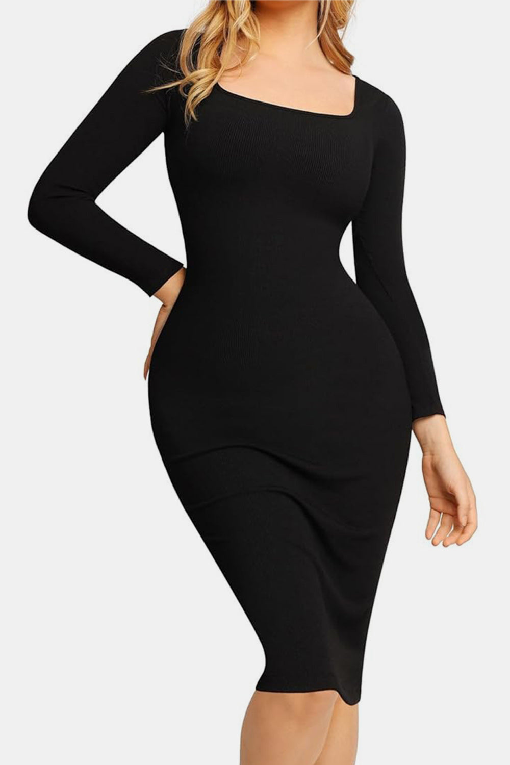 Stilla | Bae Full Size Indbygget Shapewear Square Neck Langærmet Kjole Online nu