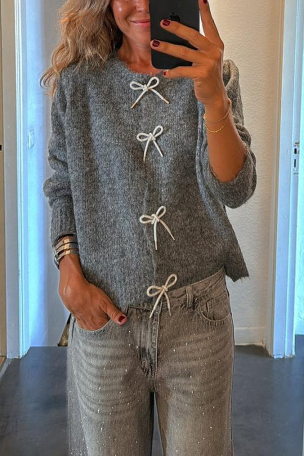 Stilla | Læssig Cardigan Med Lange Ærmer Og Strikfront Samt Paris Knote Mornings