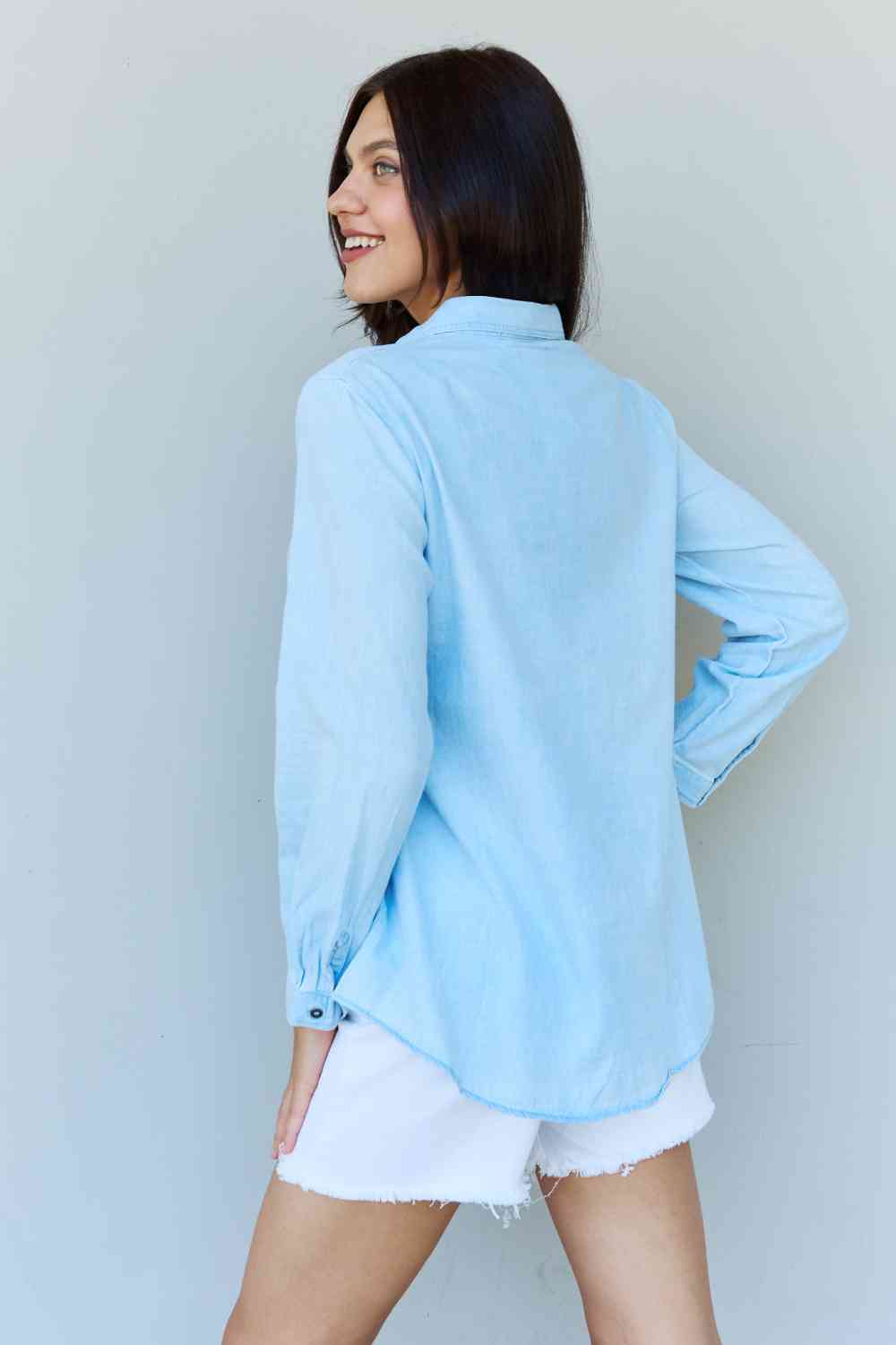 Stilla | Blue Jean Baby Denim Button Down Shirt Top Lys Blå på udsalg