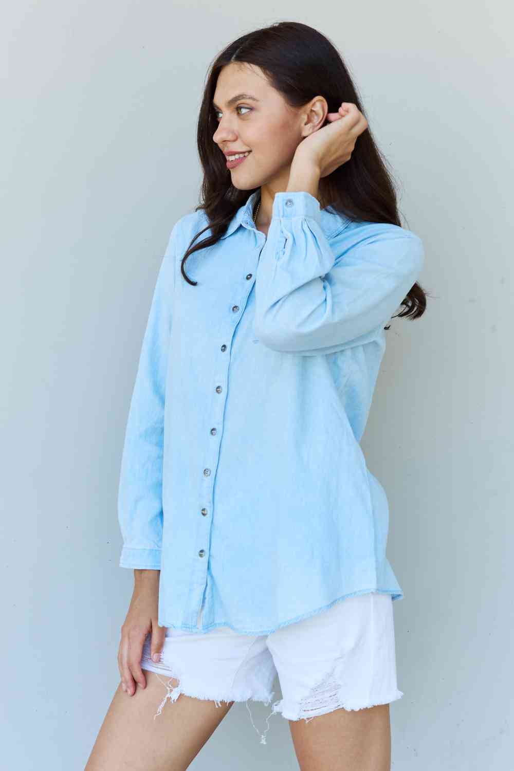 Stilla | Blue Jean Baby Denim Button Down Shirt Top Lys Blå på udsalg