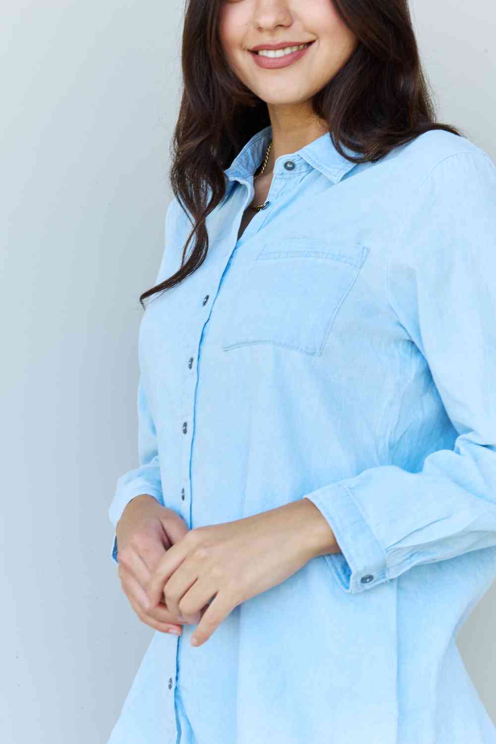 Stilla | Blue Jean Baby Denim Button Down Shirt Top Lys Blå på udsalg
