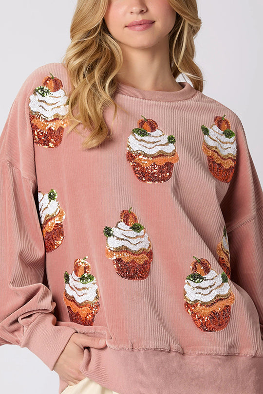 Stilla | Bred Sweatshirt Med Pumpkin Pie Til Jul Og Glitter Samt Rund Halsudskæring
