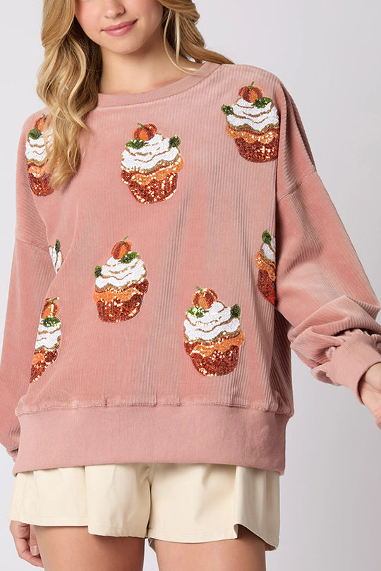 Stilla | Bred Sweatshirt Med Pumpkin Pie Til Jul Og Glitter Samt Rund Halsudskæring
