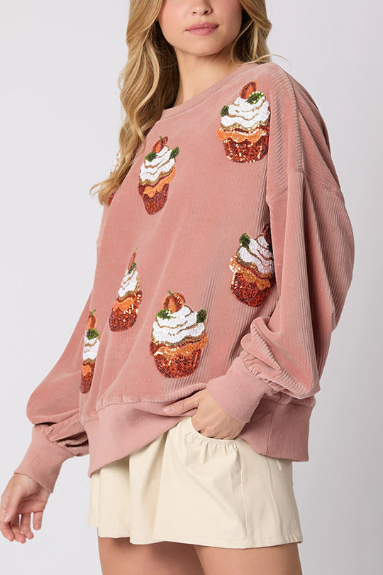 Stilla | Bred Sweatshirt Med Pumpkin Pie Til Jul Og Glitter Samt Rund Halsudskæring