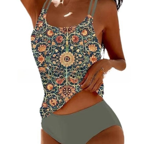Stilla | Retro Høj Talje Bikini Med Strandtryk