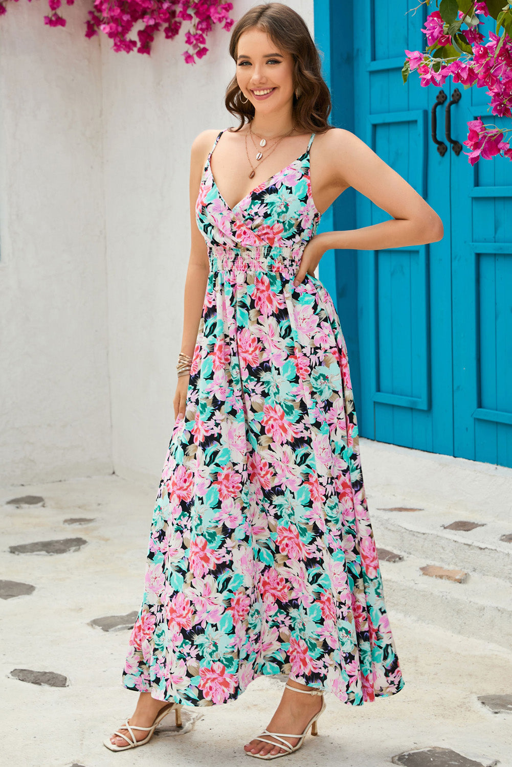 Stilla | Spaghetti Strap Surplice Neck Maxi Kjole