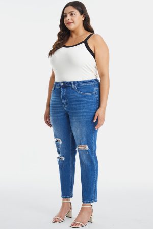 Stilla | Full Size Distressed High Waist Mom Jeans