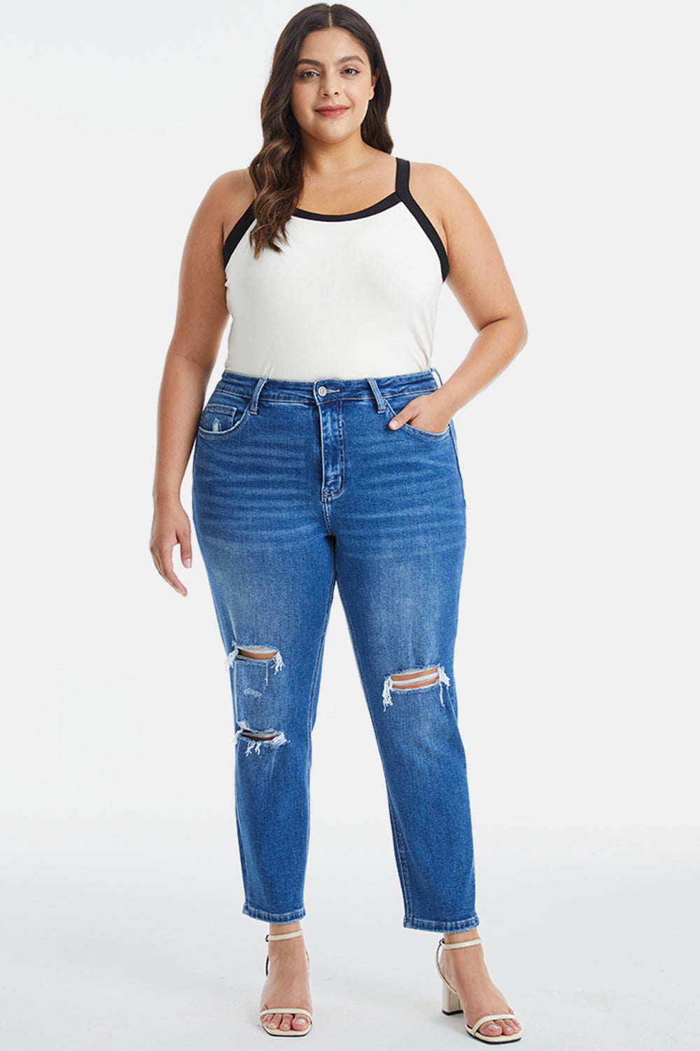 Stilla | Full Size Distressed High Waist Mom Jeans