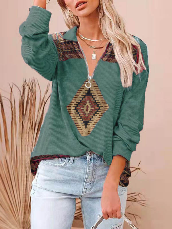 Stilla | Zip up Langærmet Krave Pullover Top Rabat