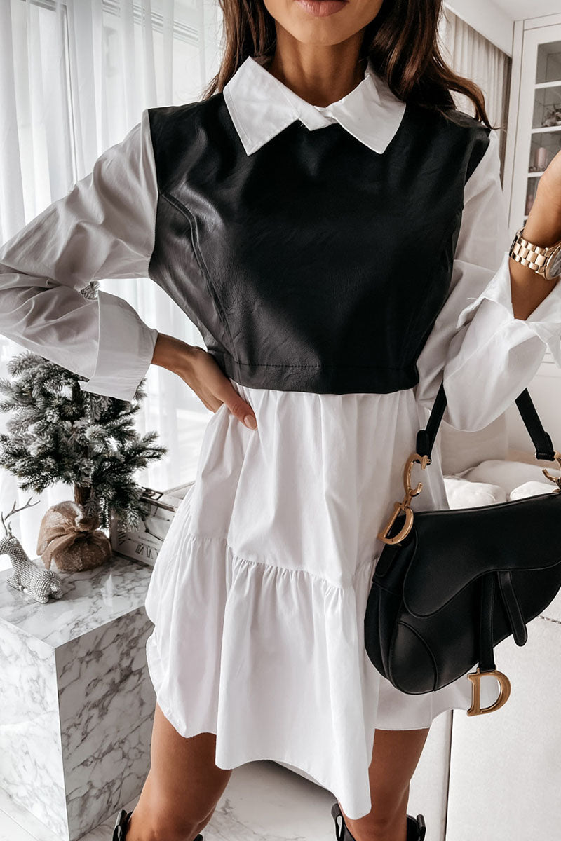Stilla | Mode Sexet Tjekkede Solide Patchwork Skjorte Krave Skjortekjole Kjoler Online salg