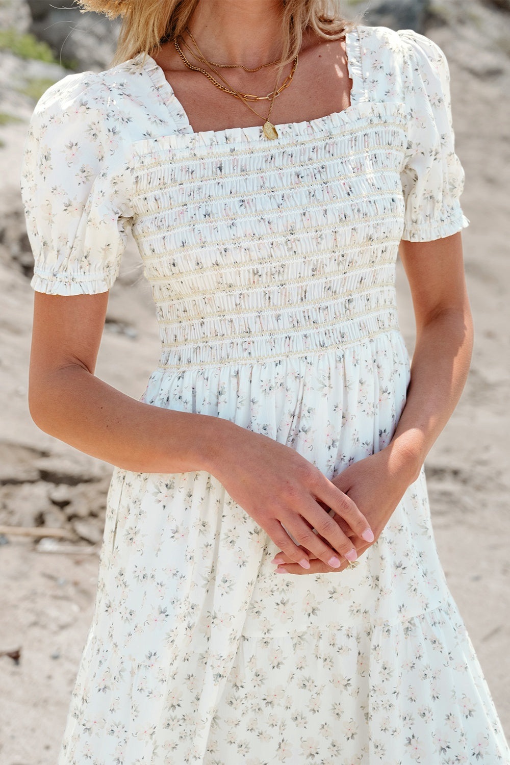 Stilla | Printed Square Neck Short Sleeve Dress