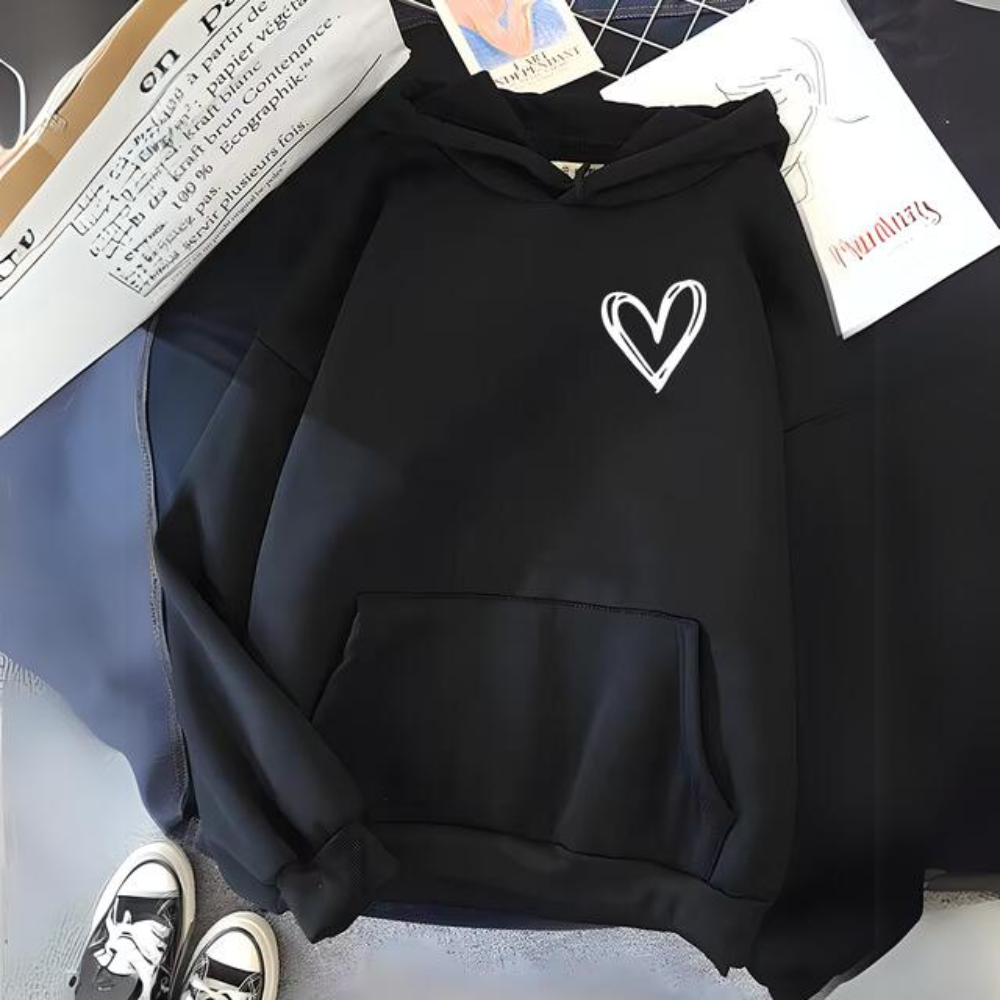 Stilla | Sweatshirt med Enkel Hjerteprint Udsalg