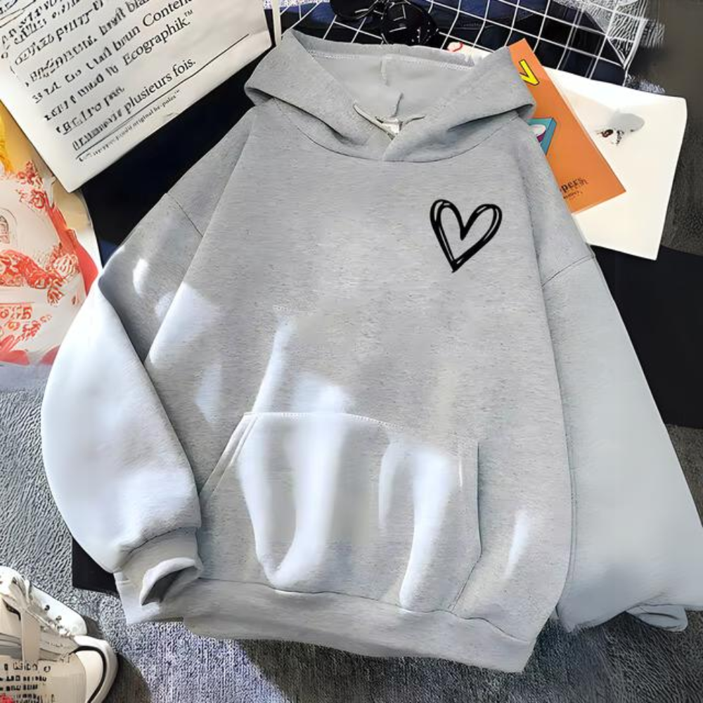 Stilla | Sweatshirt med Enkel Hjerteprint Udsalg