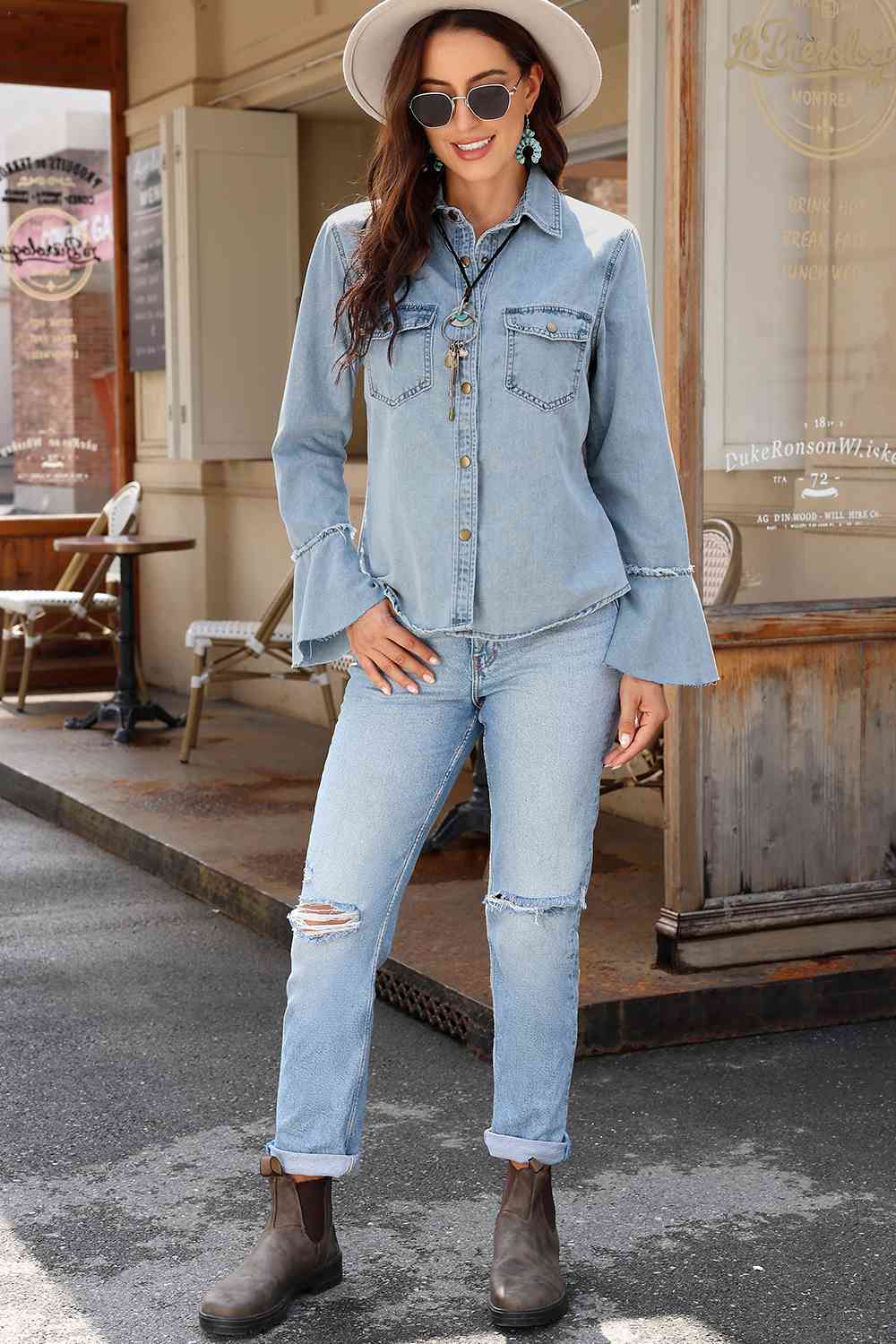 Stilla | Front Flare Sleeve Denim Top Mode