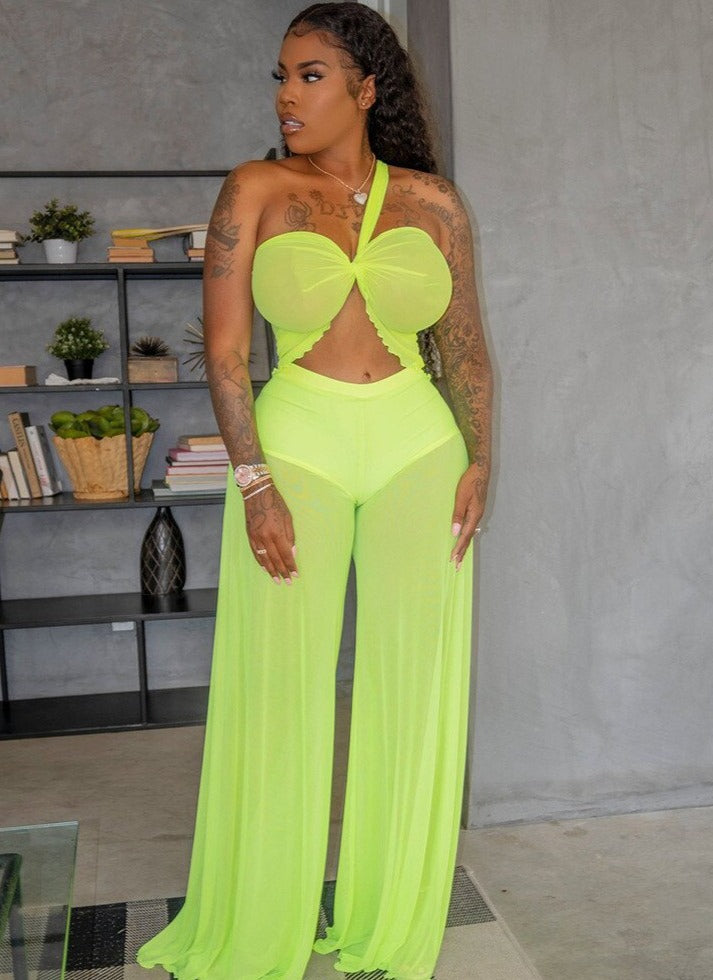 Stilla | Mesh Halterneck Crop Top Og Bukser Sæt på udsalg