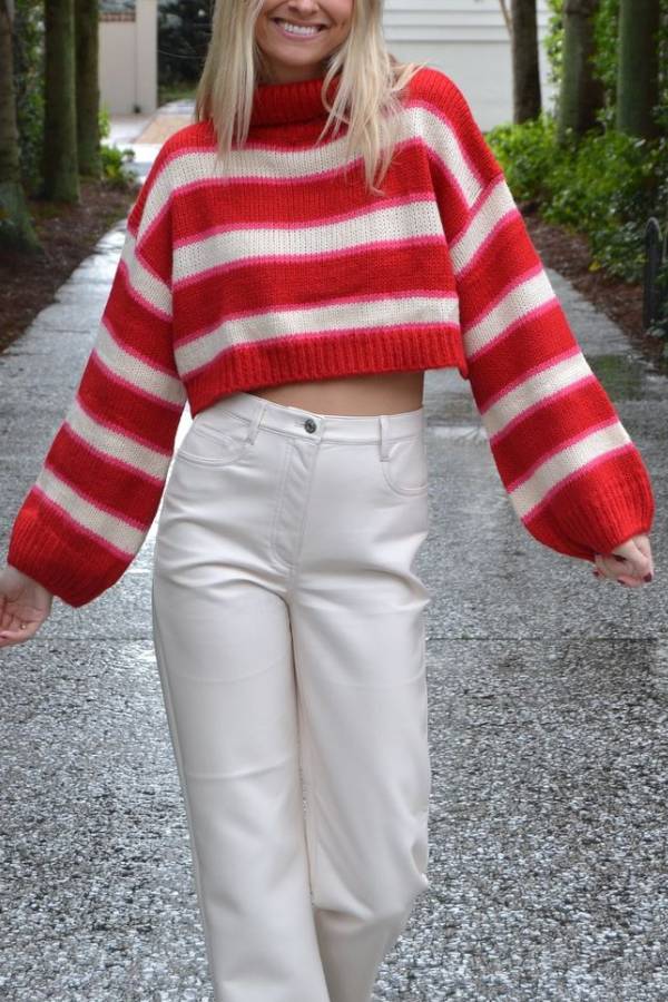 Stilla | Fashionabel Stribet Oversize-rullekravepullover Med Lange Ærmer Hot på udsalg