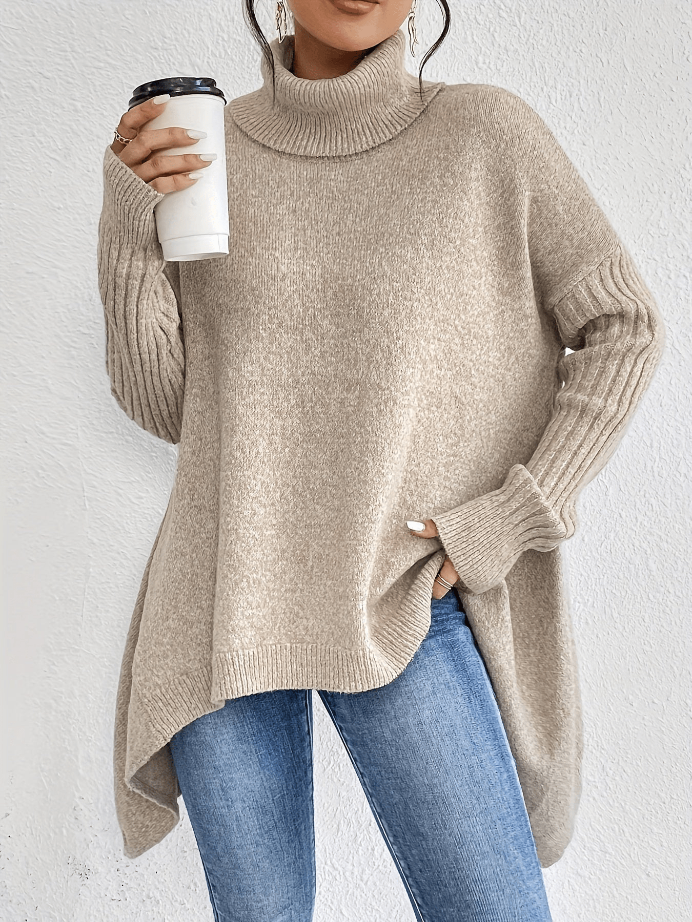 Stilla | Læderagtig bomuldsrullekravepullover dame pullover jumper vest Rabat