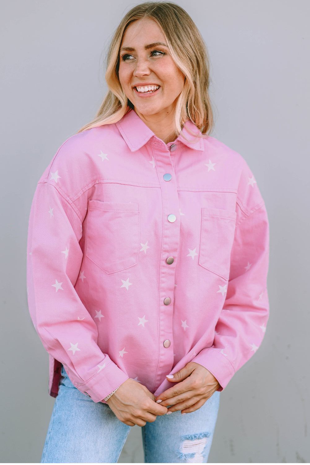 Stilla | Mønster Button Up Slid Denim Jakke Levere