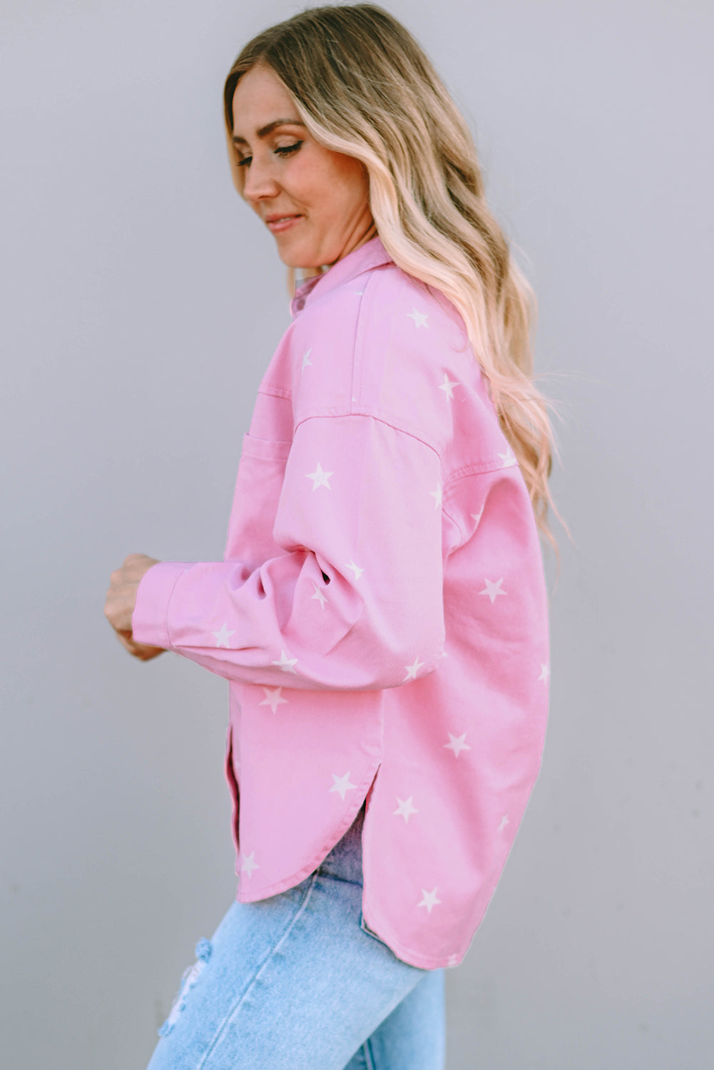 Stilla | Mønster Button Up Slid Denim Jakke Levere