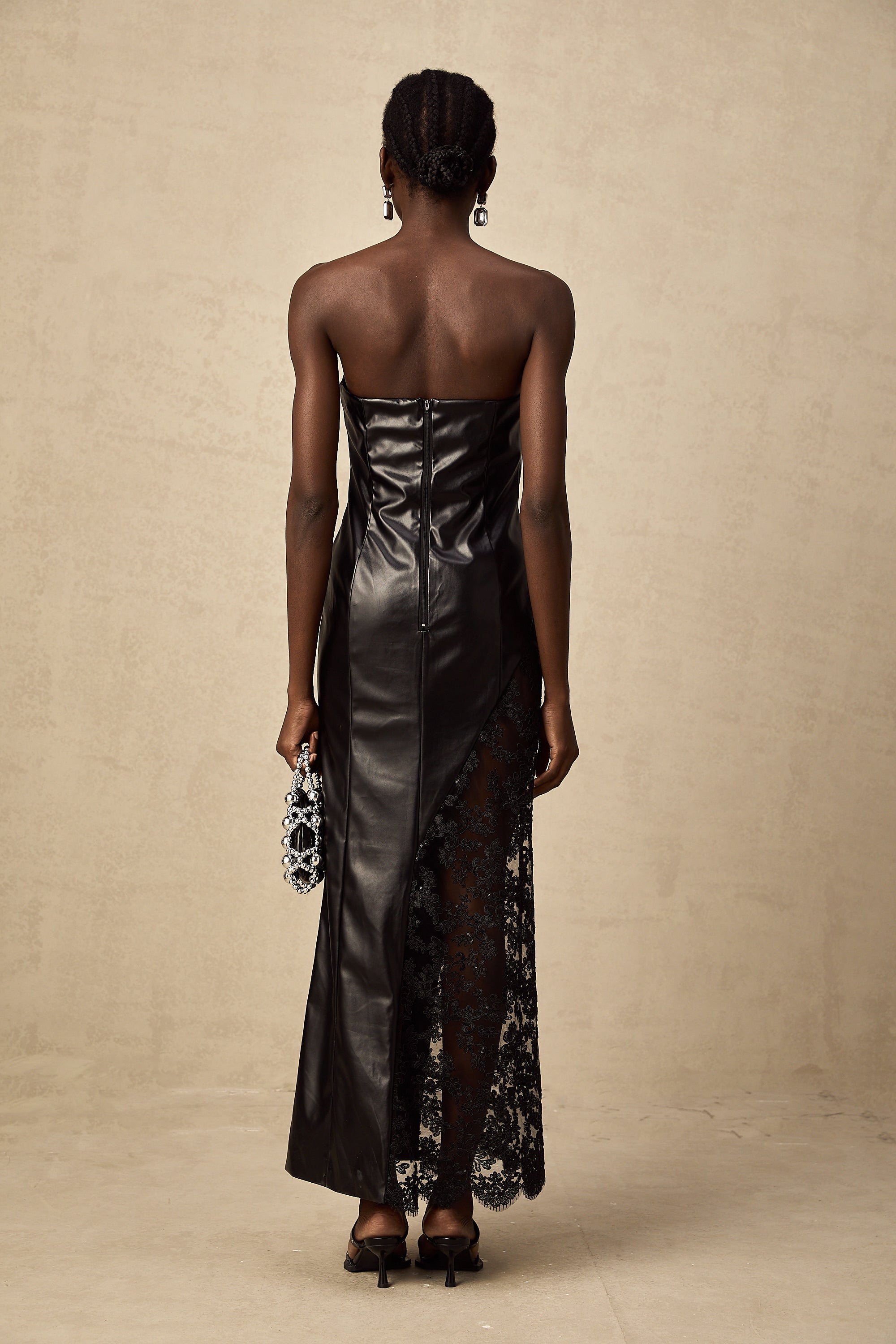 Stilla | Sort Blonde Panel Faux Læder Maxi Kjole Online