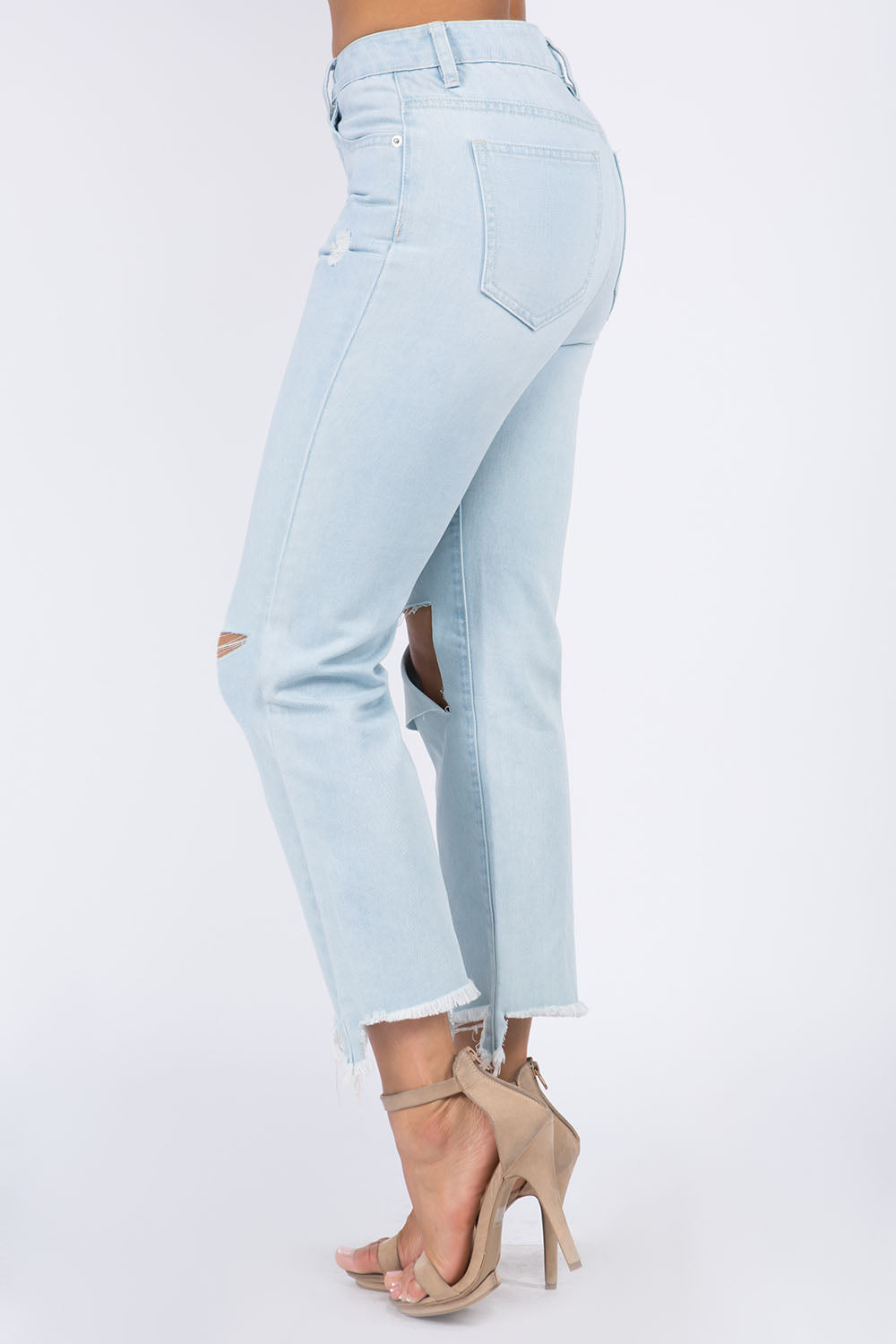 Stilla | Bazi Høj Talje Distressed Raw Hem Jeans
