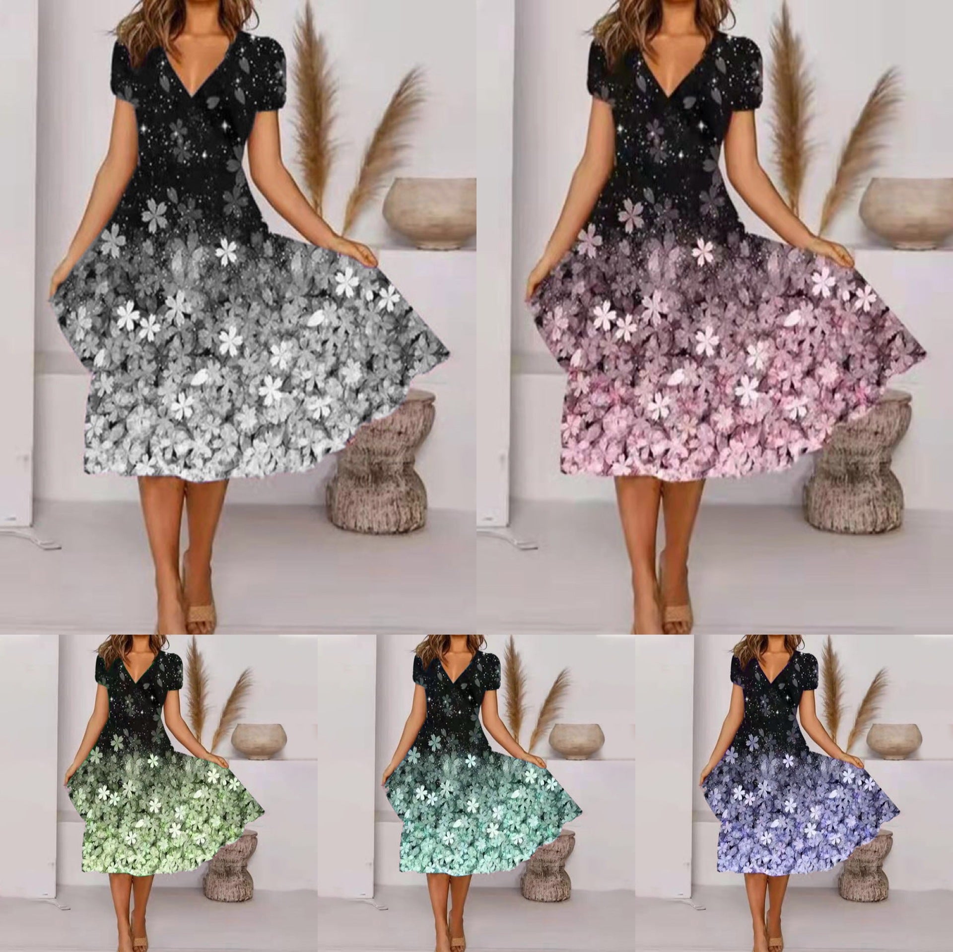 Stilla | Elegant Floral Print Mode A-linjeet Kjole