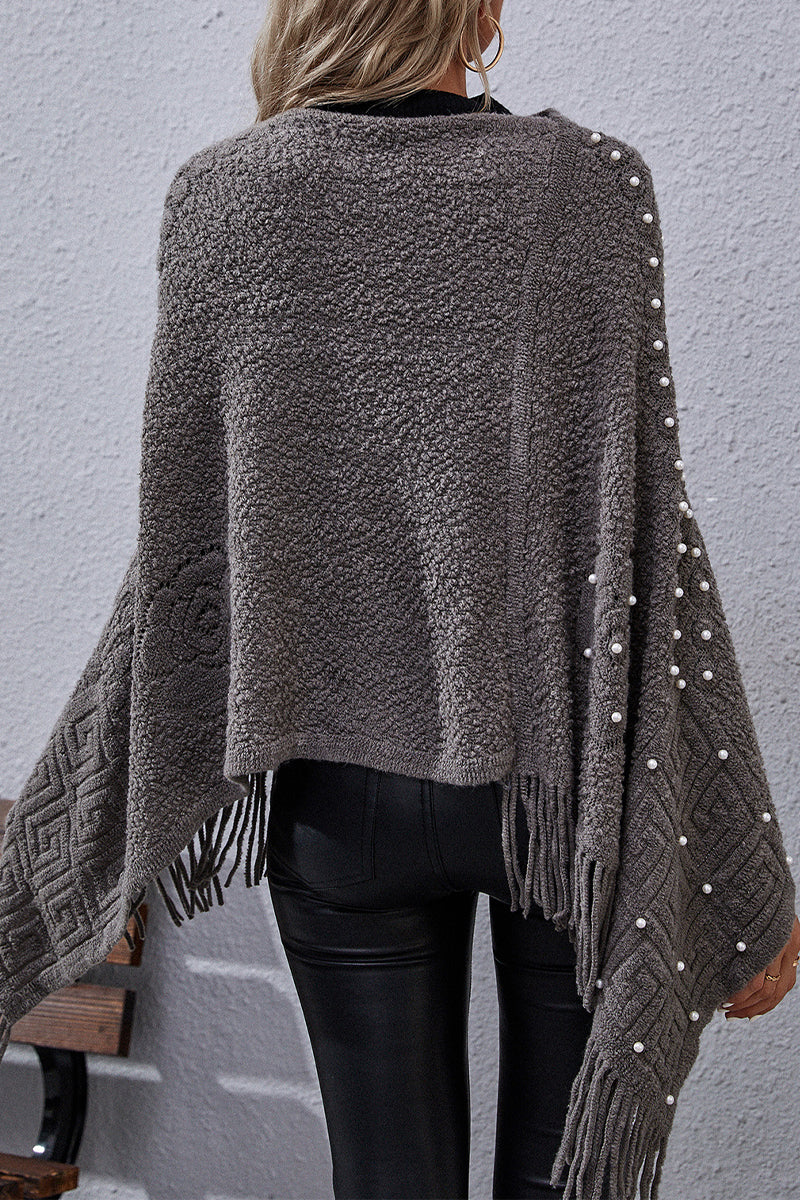 Stilla | Afslappet Solid Fringed Nitter Asymmetrisk O Hals Yderbeklædning