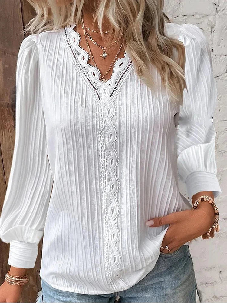 Stilla | Bluse med Chiffon-spidsdetaljer Online salg