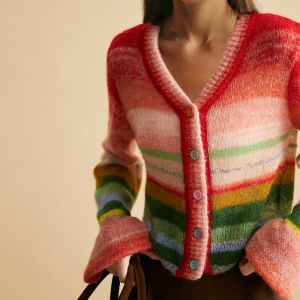 Stilla | Retro Cardigan Med Farverige Striber