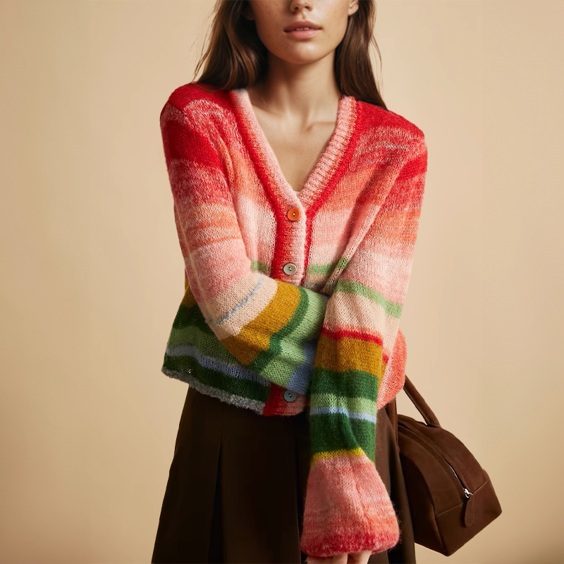 Stilla | Retro Cardigan Med Farverige Striber