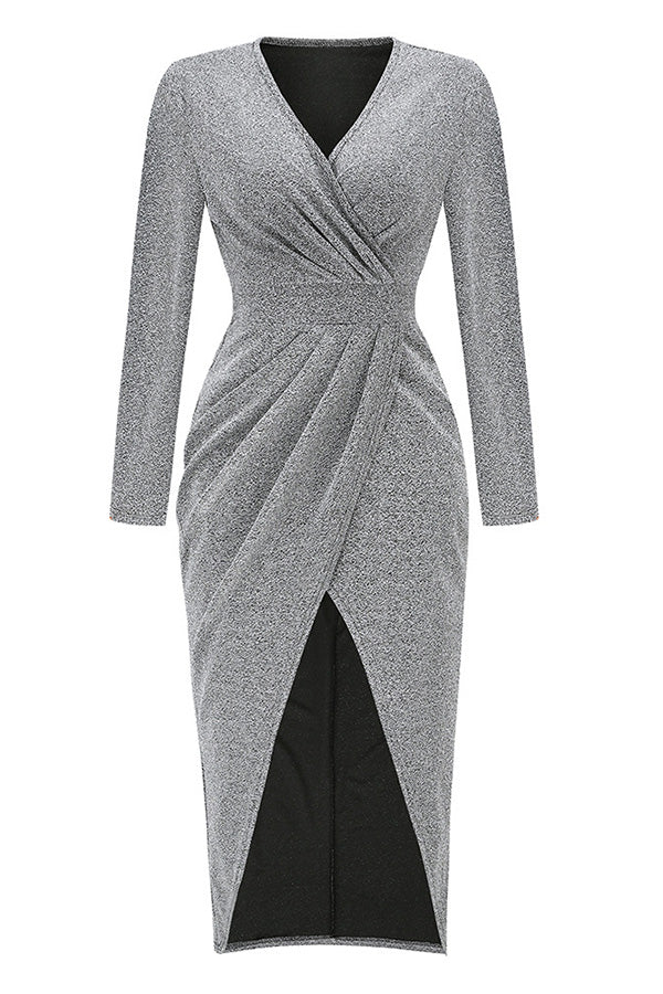 Stilla | Livia Glitter Langærmet Rynket Split Maxi Kjole