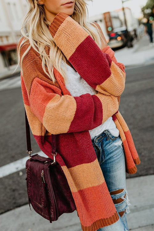 Stilla | Roman Rusty Orange Stribet Strikketrøje