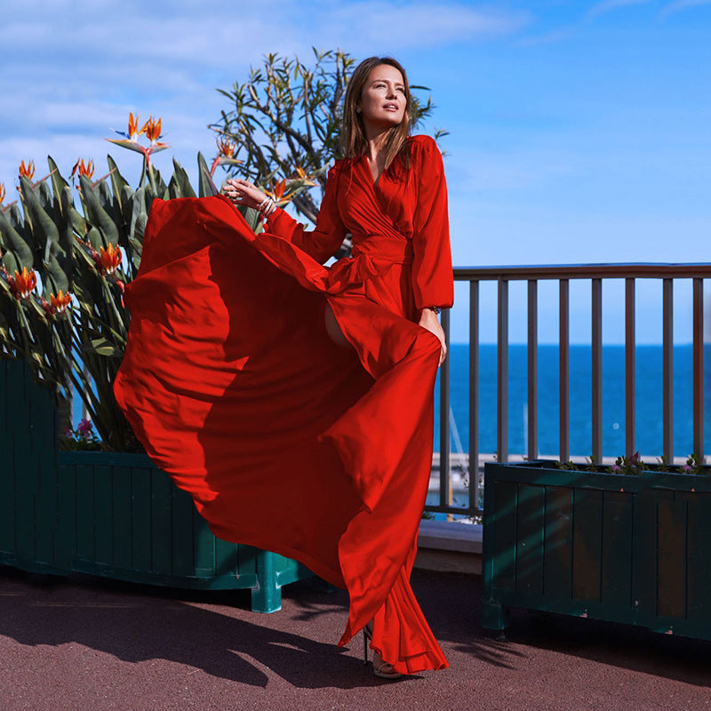 Stilla | Vibrant Colored V-Hals Maxi Kjole Med Wrap Lukning Og Lår Slids på udsalg