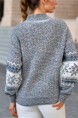 Stilla | Lækker julesweater med rullekrave og snefnugmønster Online Hot Salg