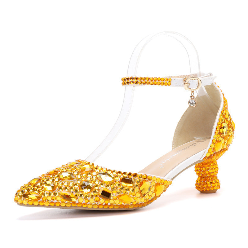 Stilla | Lavtil Toppen Sommer Ny Blå Farve Spids Kalebas Hæl Rhinestone Multi Farve Mode Bryllups Banket Kvinders Sko Online Hot Salg