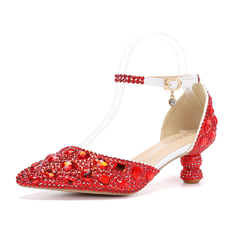 Stilla | Lavtil Toppen Sommer Ny Blå Farve Spids Kalebas Hæl Rhinestone Multi Farve Mode Bryllups Banket Kvinders Sko Online Hot Salg