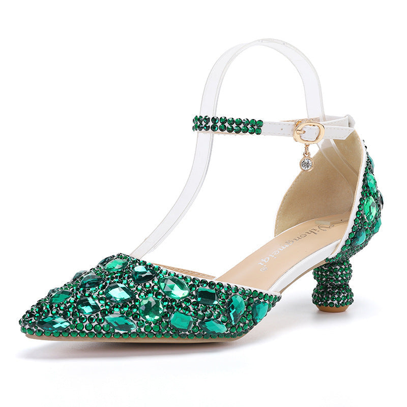 Stilla | Lavtil Toppen Sommer Ny Blå Farve Spids Kalebas Hæl Rhinestone Multi Farve Mode Bryllups Banket Kvinders Sko Online Hot Salg