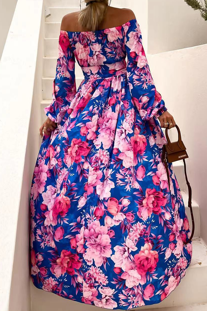 Stilla | Afslappet Print Split Joint Off the Shoulder Kage Skirt Kjoler