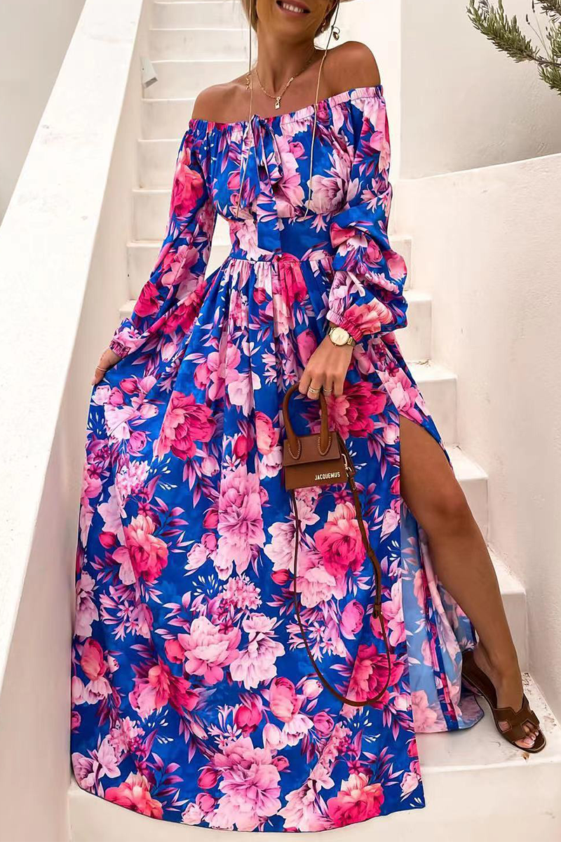 Stilla | Afslappet Print Split Joint Off the Shoulder Kage Skirt Kjoler