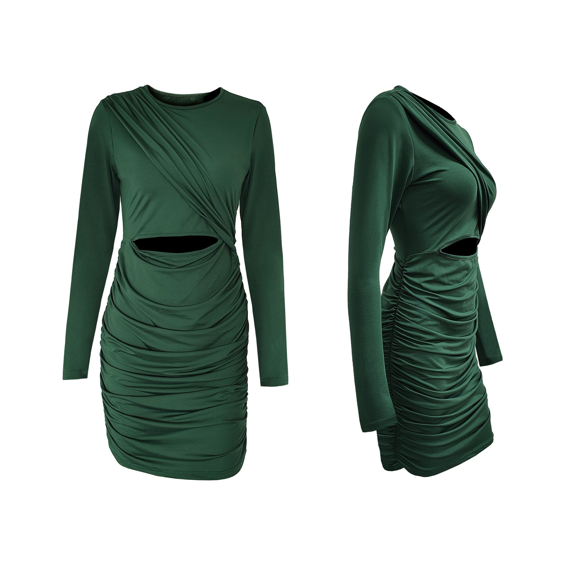 Stilla | Mode Langærmet Cut Out Plisseret Mini Kjole Online Hot Salg