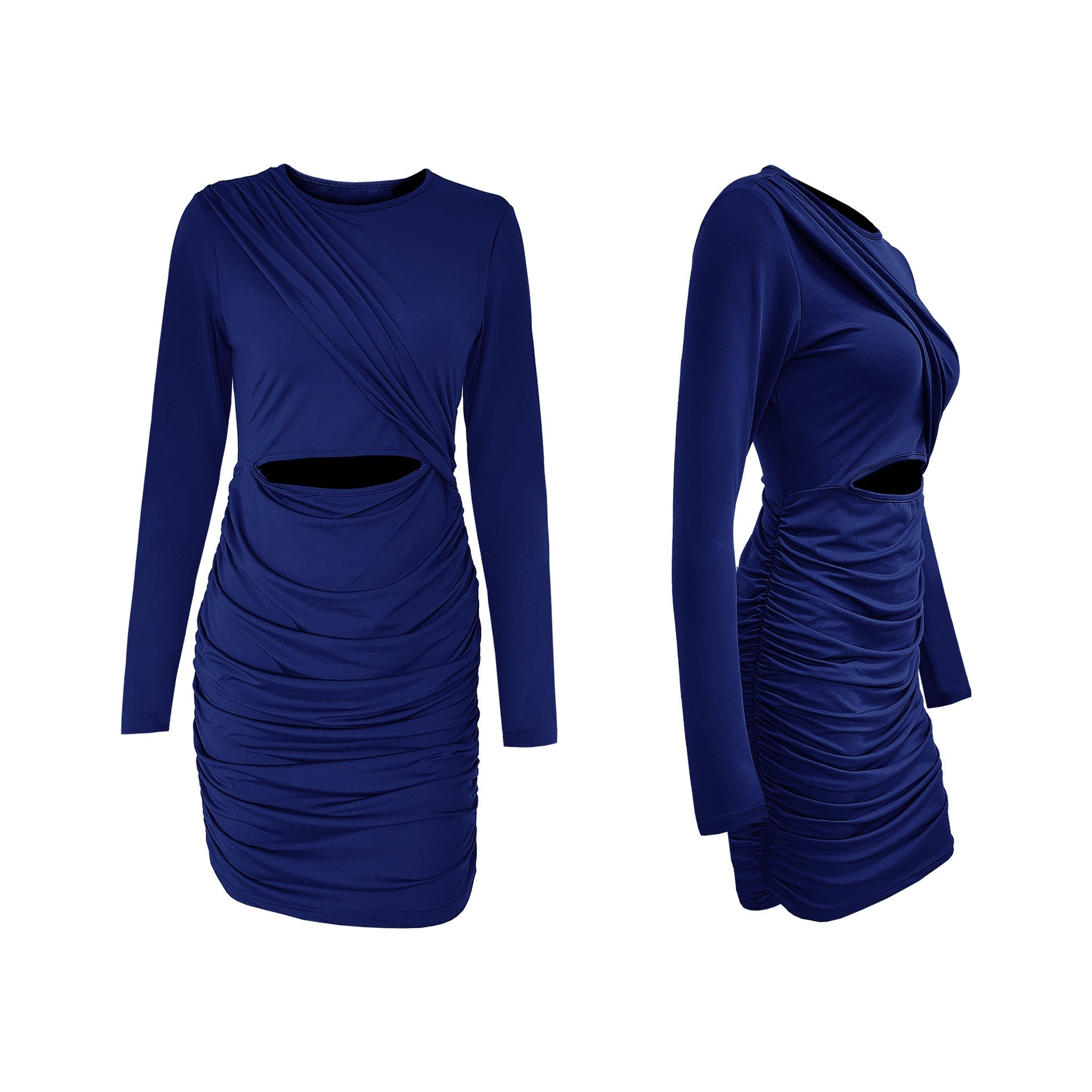 Stilla | Mode Langærmet Cut Out Plisseret Mini Kjole Online Hot Salg