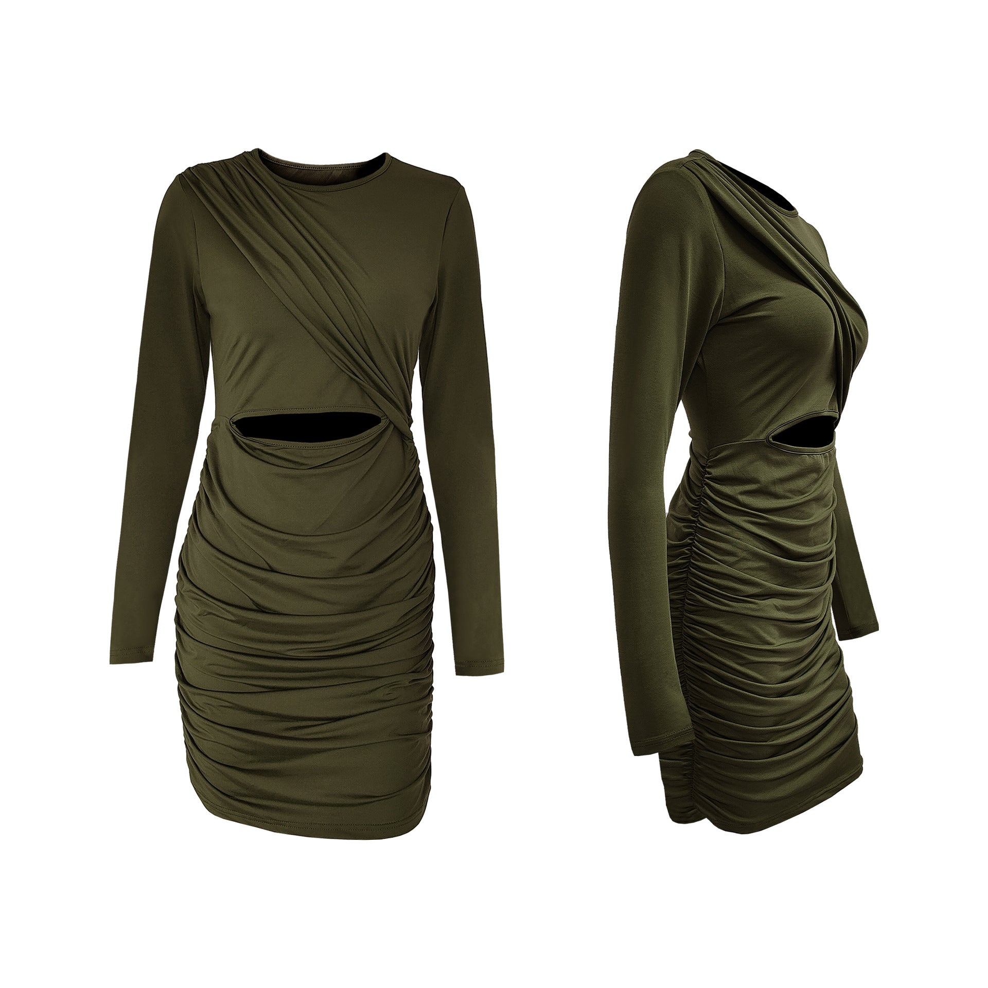Stilla | Mode Langærmet Cut Out Plisseret Mini Kjole Online Hot Salg