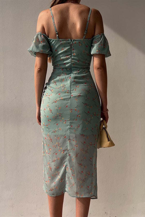 Stilla | Sexy Sweetheart Floral Rynket Midi Kjole Rabat